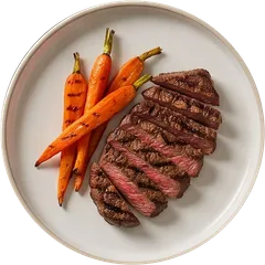 Casino de Mont-Tremblant, set as a plate of sliced grilled steak with roasted carrots